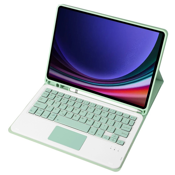Case + keyboard Samsung Galaxy Tab S9, Leather Pen Slot TouchPad, light green