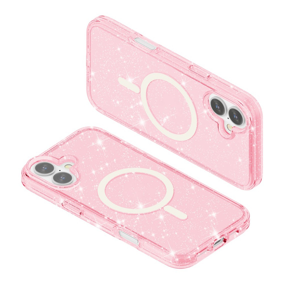 Case for iPhone 17, for MagSafe, glitter, translucent pink