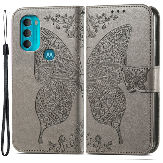 Flip case for Motorola Moto G71 5G, Butterfly, grey