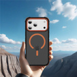 Matt Case for iPhone 17 Pro Max, armoured, for MagSafe, smoky with orange sides