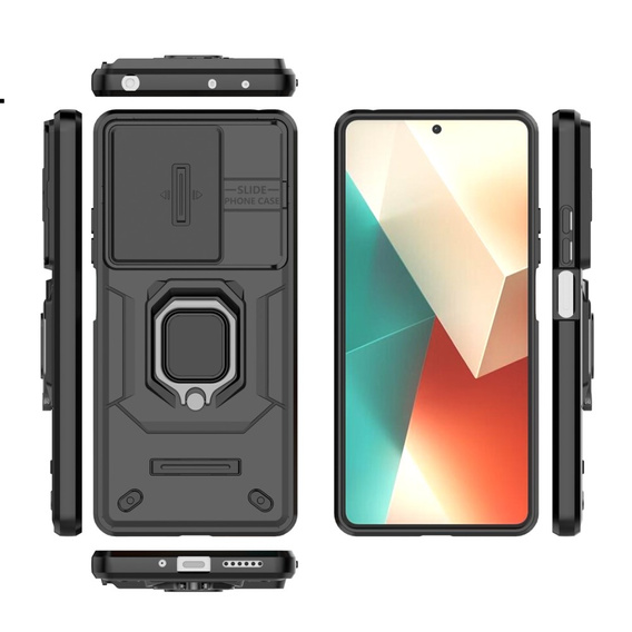 Case for Xiaomi Redmi Note 13 5G, KickStand Camera Lens, black