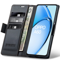 Case for Oppo A60, ERBORD Glossy Litchi, wallet with flap, black
