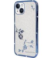 Case for iPhone 14, Glitter Flower, blue