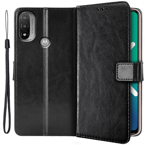 Flip case for Motorola Moto E20/E30/E40, Crazy Horse Wallet, black