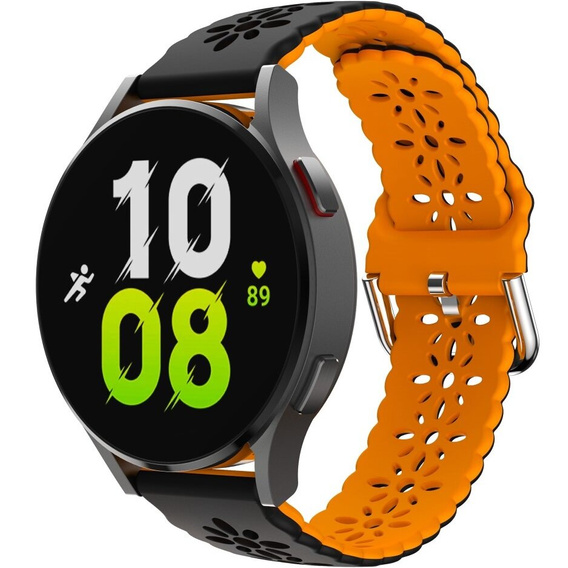 Universal 20mm Soft Hollowed-out Silicone Strap, black/orange
