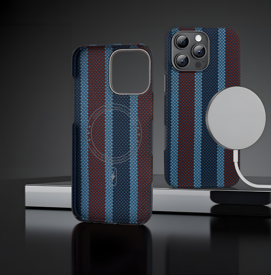 Case for iPhone 16 Pro Max, Aramid Fiber Slim Case, for MagSafe, blue / red