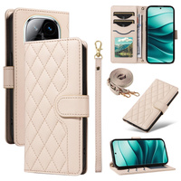 Flip case for Xiaomi Redmi Note 14 Pro 5G / Xiaomi Redmi Note 14 Pro+ 5G / Xiaomi Poco X7 5G, Rhombus Crossbody Leather, beige