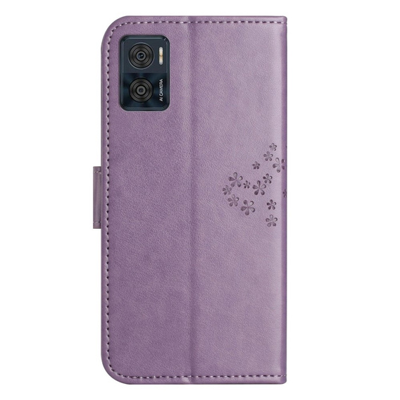 Flip case for Motorola Moto E22 / E22i, Wallet, tree i sowy, purple