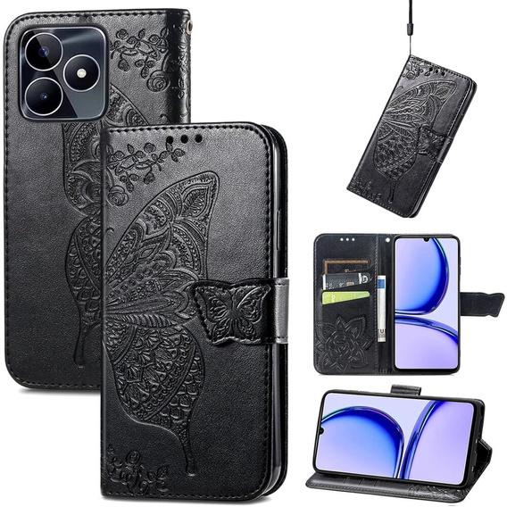 Flip case for Realme Note 50, Butterfly, black