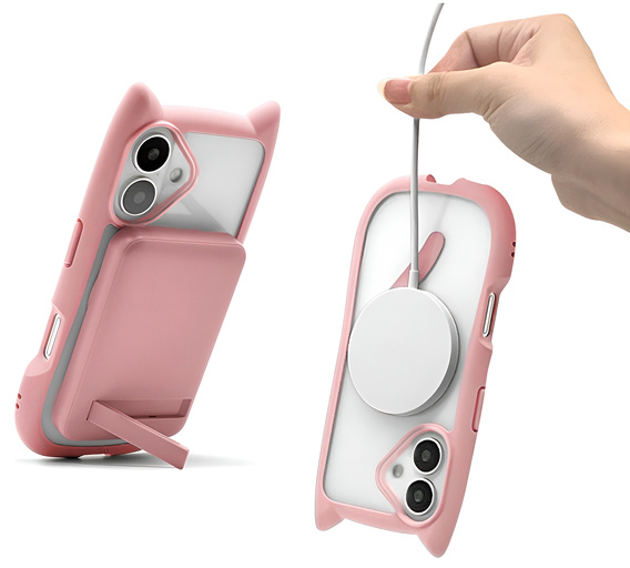 Case for iPhone 16, for MagSafe, Cute Cat, pink + Screen Glass