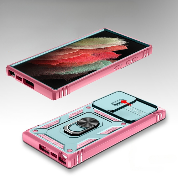 Case for Samsung Galaxy S23 Ultra, CamShield Slide, green / pink
