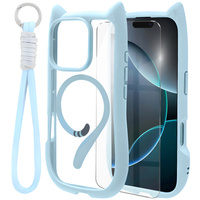 Case for iPhone 16 Pro, for MagSafe, Cute Cat, blue + Screen Glass