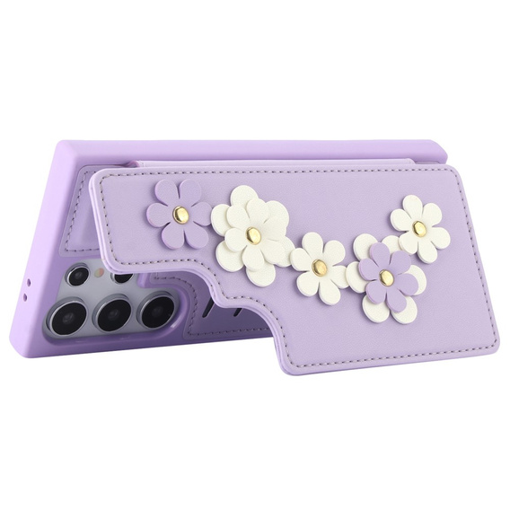 Case for Samsung Galaxy S24 Ultra, Leather Flower Card Slot, purple