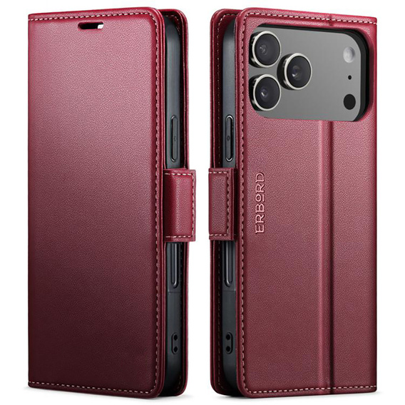 ERBORD Glossy Litchi case, flip wallet for iPhone 17 Pro Max