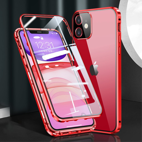 Case for iPhone 12 Mini, Magnetic Dual Glass, red