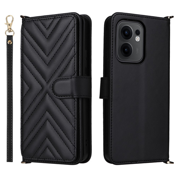Crossbody Leather Wallet flip case for Oppo Reno 13F 5G, black
