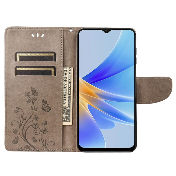 Flip case for Oppo A17, Butterfly, grey