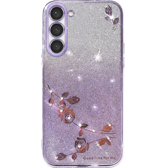 Case for Samsung Galaxy S23, Glitter Flower, purple