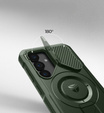 Armored case for Samsung Galaxy S25, Dexnor CamProtect MagSafe, green (Two frames)