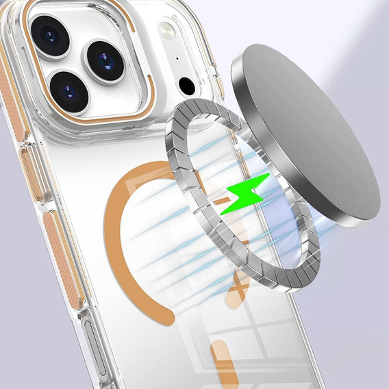 Case for iPhone 17 Pro Max, for MagSafe, with stand, transparent with gold inserts
