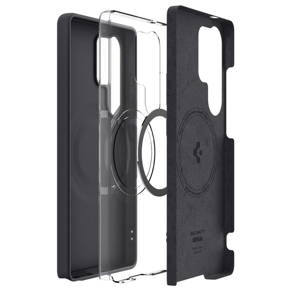 Spigen Case for Samsung Galaxy S25 Ultra, Silicone Fit Mag, black + Tempered Glass