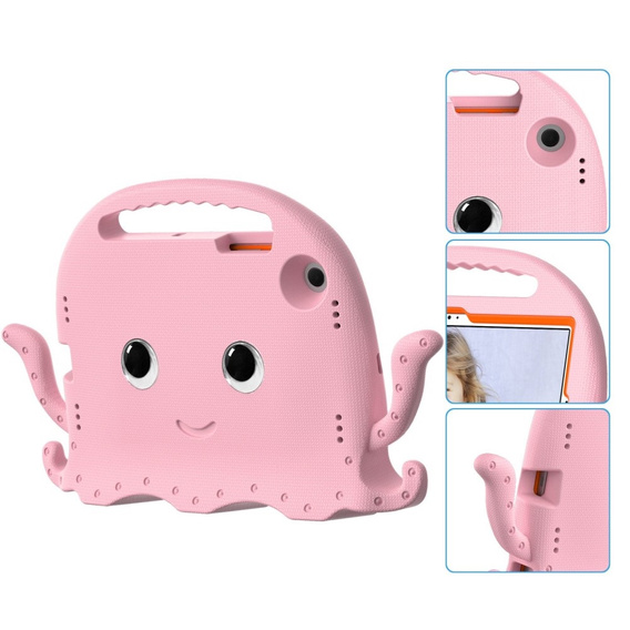 Children's case for Samsung Galaxy Tab A8 10.5, with handle, octopus, pink