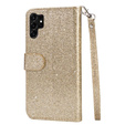 Flip case for Samsung Galaxy S24 Ultra, Wallet Zipper Pocket Glittery, gold