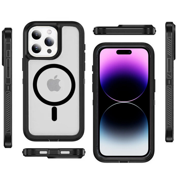 Case with frame for iPhone 14 Pro, for MagSafe, transparent / black