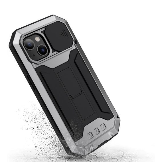 Case for iPhone 13 Mini, R-JUST CamShield Slide, armoured, silver / black