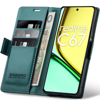 Case for Realme C67 4G, ERBORD Glossy Litchi, wallet with flap, green