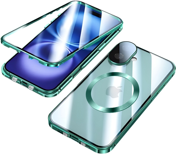 Magnetic Dual Glass MagSafe case for iPhone 16, green