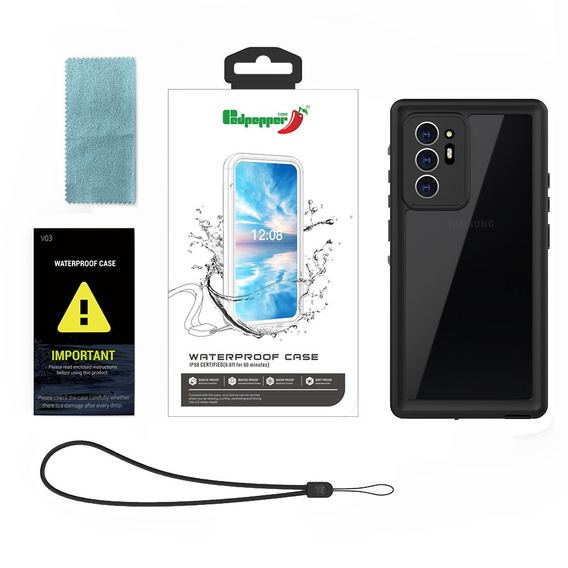 IP68 Waterproof Case for Samsung Galaxy Note 20 Ultra, Redpepper, black