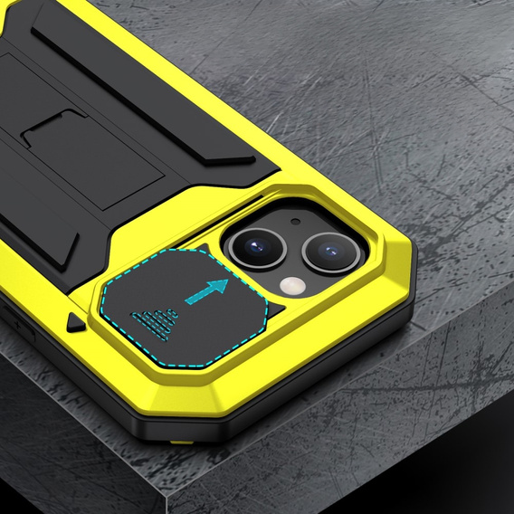 Case for iPhone 13, R-JUST CamShield Slide, armoured, yellow / black