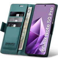 Case for Infinix Note 50 Pro, ERBORD Glossy Litchi, wallet with flap, green