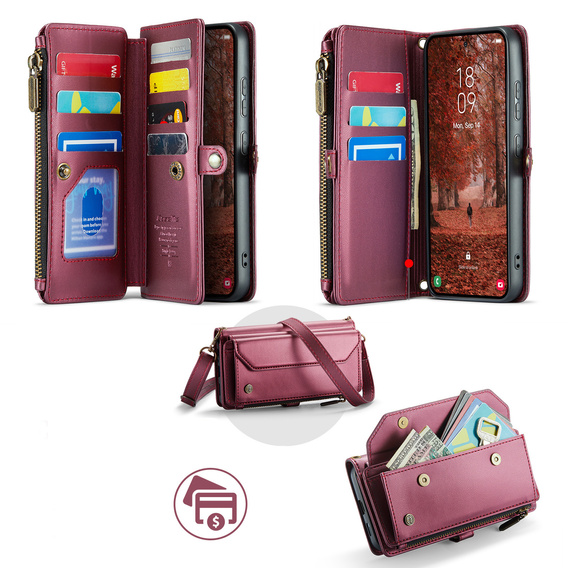 CASEME RFID Leather Wallet Case for Samsung Galaxy A57 5G, red