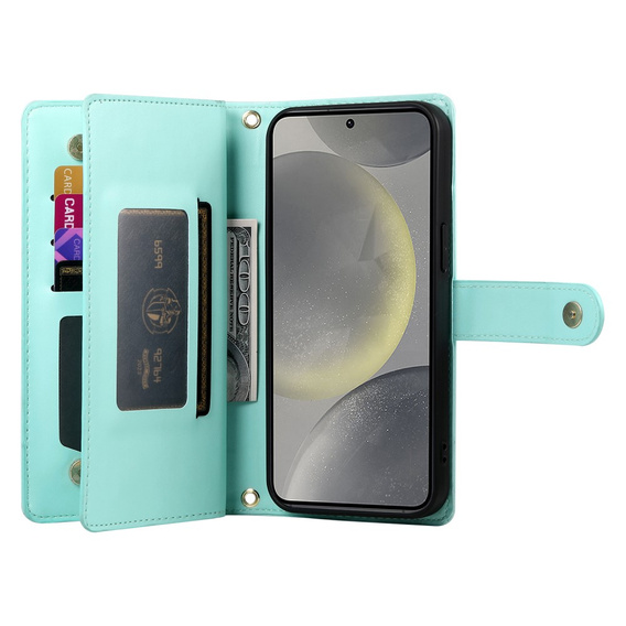 Flip case for Samsung Galaxy S25+ Plus, Wallet Zipper Pocket, green