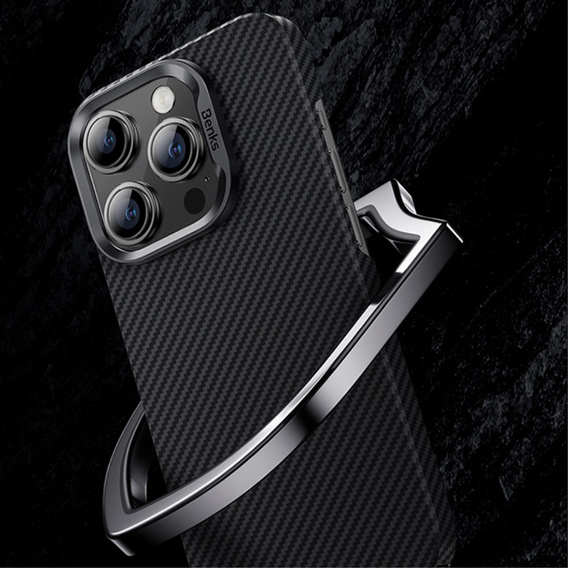 BENKS Kevlar Case for iPhone 15 Pro Max, for MagSafe, Carbon Fiber, black
