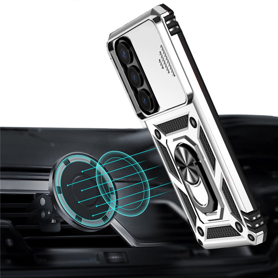 Armoured case with stand and lens cover for Samsung Galaxy S26 Plus, silver