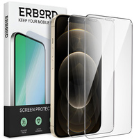 2x Tempered Glass for iPhone 12 Pro Max, ERBORD 9H Hard Glass for phone screen