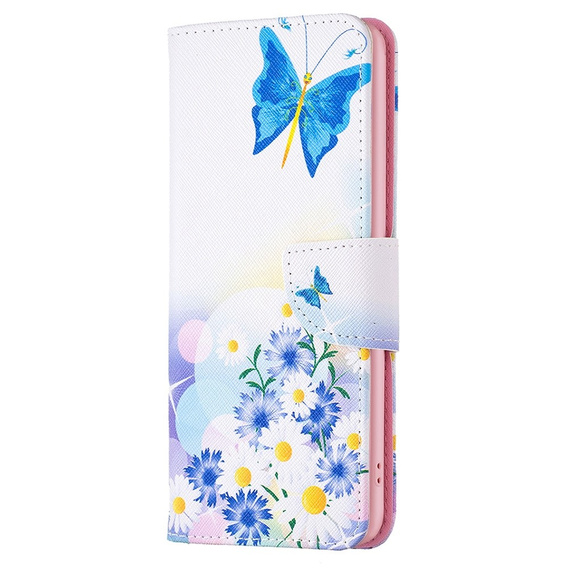 Flip case for OPPO A57 / A57s, Wallet, butterfly & flowers, white