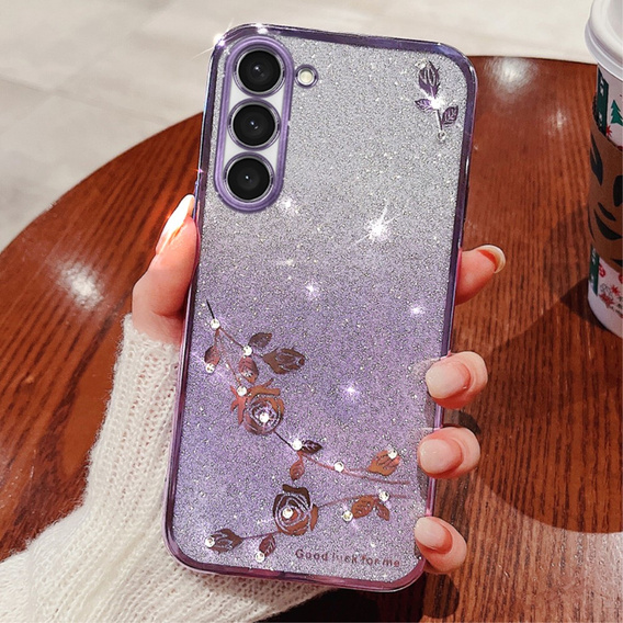 Case for Samsung Galaxy S23+ Plus Glitter Flower, purple