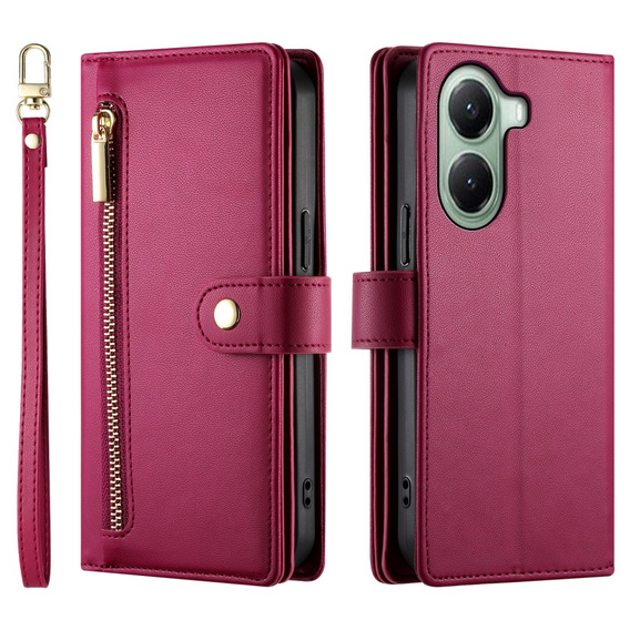 Flip case for Xiaomi Poco X7 Pro 5G, Wallet Zipper Pocket, red