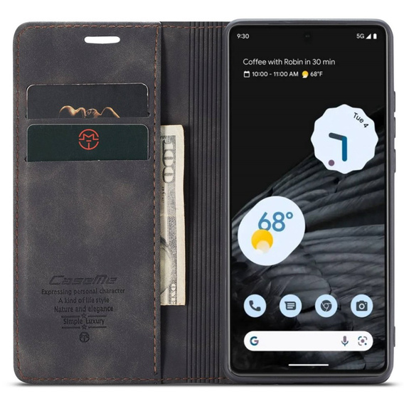 CASEME case for Google Pixel 7, Leather Wallet Case, black