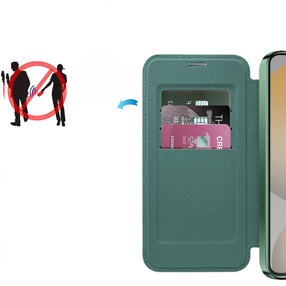 Flip case for Samsung Galaxy S24 FE, RFID Wallet MagSafe CamShield, green