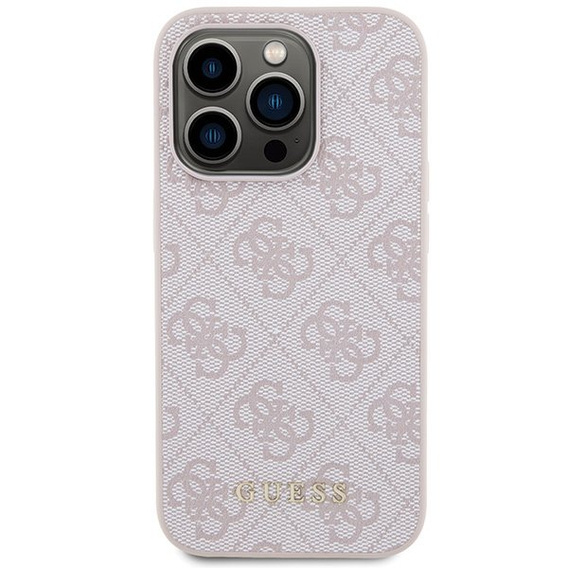GUESS Case for iPhone 15 Pro Max, 4G Metal Gold Logo, pink