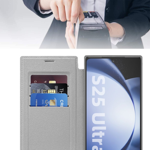 Flip case for Samsung Galaxy S25 Ultra, RFID Wallet MagSafe CamShield, silver