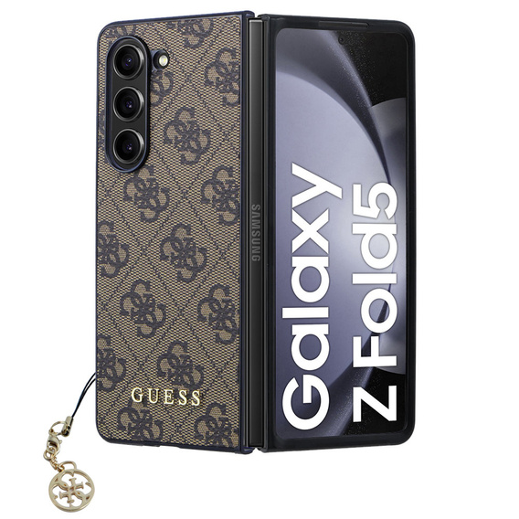 GUESS Case for Samsung Galaxy Z Fold 5, 4G Charms Collection Hardcase, brown