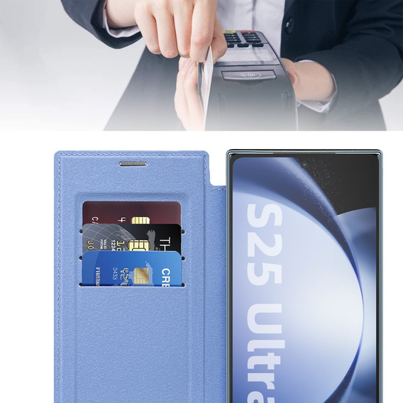 Flip case for Samsung Galaxy S25 Ultra, RFID Wallet MagSafe CamShield, blue