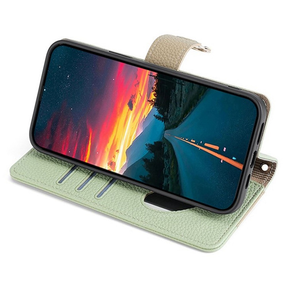 Flip case for Samsung Galaxy A56 5G, Wallet Zipper Pocket, with mirror, green