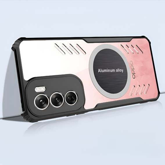 Case for Oppo Reno 12 Pro, with magnetic sheet, transparent / black